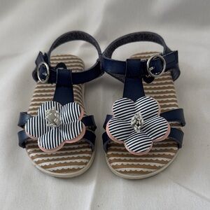 Dr. Scholl's Navy and Pink Kids Sandals with Striped Flower